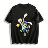 Cartoon Rabbit Ear Boy Print Short Sleeve T-Shirt Kids Casual Breathable Crewneck Top For Daily Outings Pure Cotton T-shirt