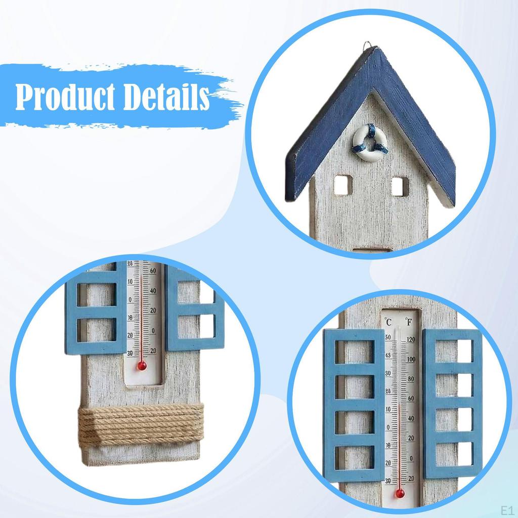 Holz-Wandthermometer Nautisch Innen Außen Hängendes Thermometer für Strandhaus Seehütte