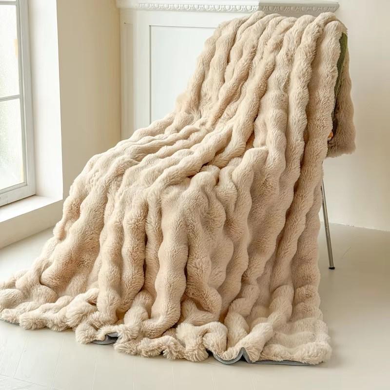 1pc Plaid Flannel Blanket Sheet Warm Soft Cozy Throw Blanket Sofa Bed Room Office Nap Blanket Autumn Winter Fluffy Bubble Fleece Blanket Sheet