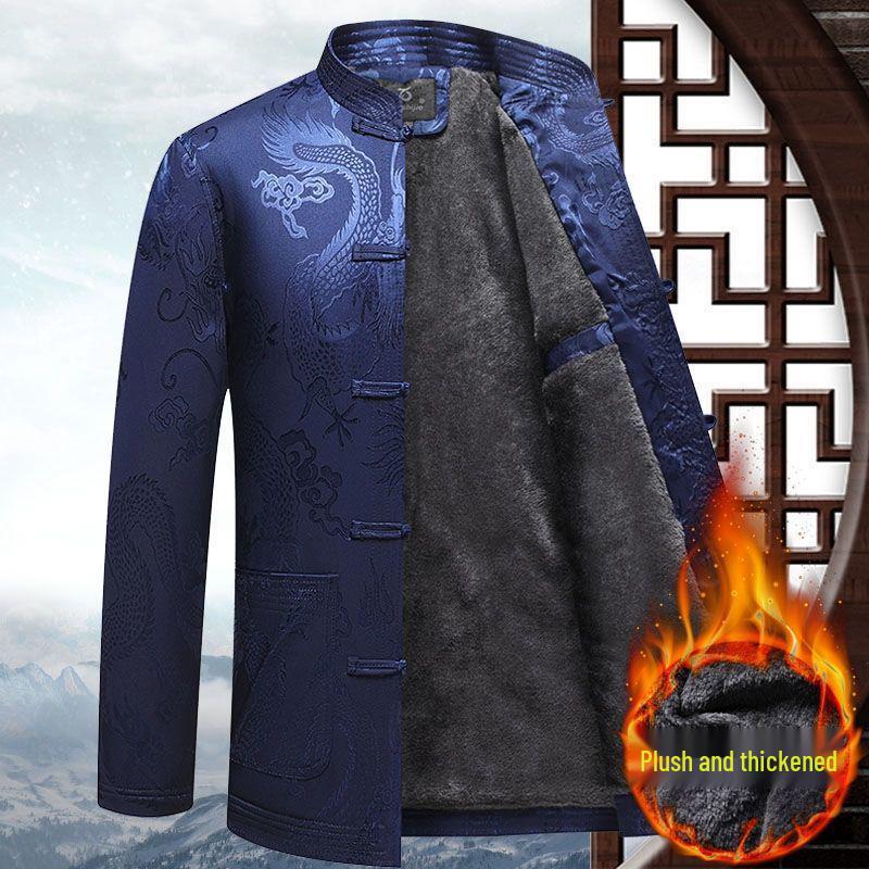 Men's Chinese Style Velvet-Lined Jacket for Autumn/Winter - Perfect for Dad or Grandpa