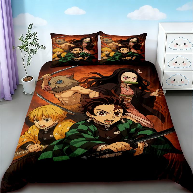 Bettbezug Nezuko Kamado Bettwäsche-Set Anime Demon Slayer Bettdecke Bettwäsche Einzelbett Twin Voll Queen Size Kinder Mädchen Jungen Geschenk