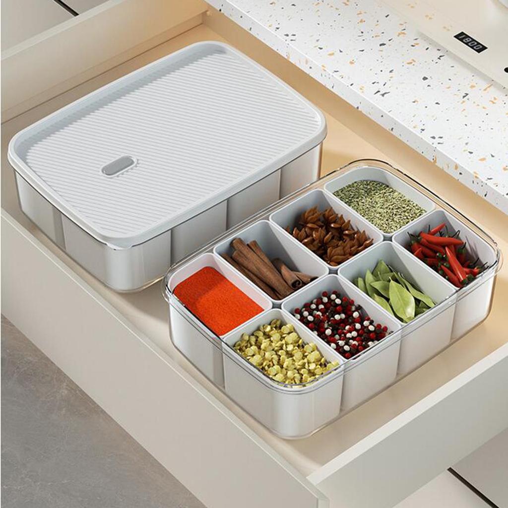 Kitchen Spice Pots,Seasoning Box with Cover,8 Compartments Gadgets,Salt Container,Sugar Bowl Set