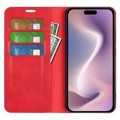 For iPhone 16 Plus Case Skin-Feel PU Leather Phone Cover Folding Stand Magnetic Absorption