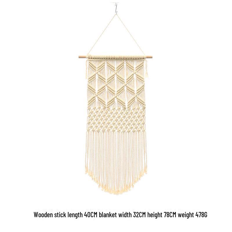 Bohemian Handwoven White Cotton Rope Tapestry - Retro Style Decorative Wall Hanging for Bedroom or Home