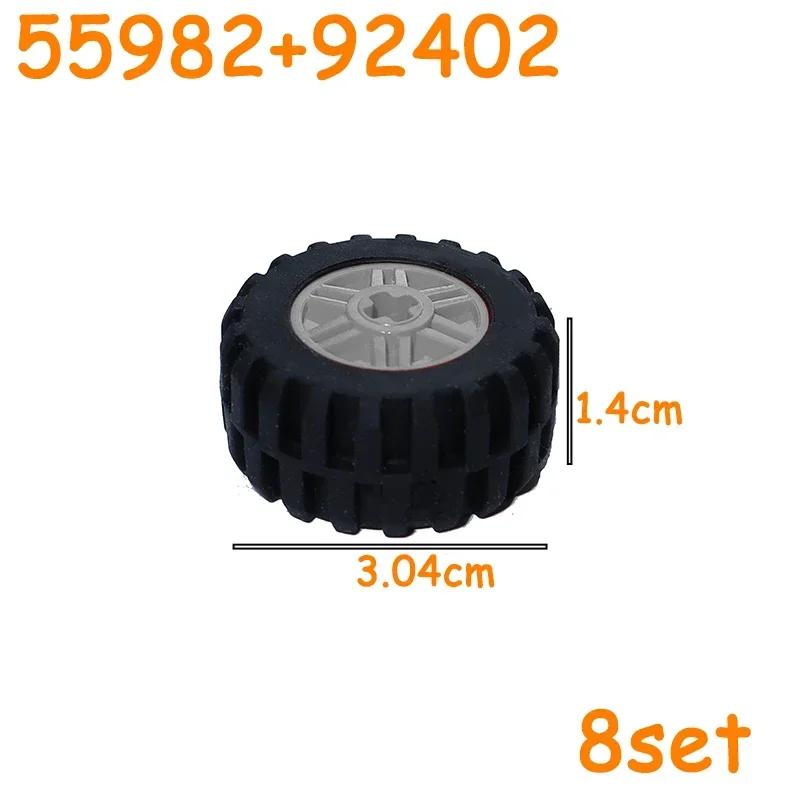 Non-Toxic Technical Tire Wheel Cross Hole Set Car Truck Wheels Hub Bricks Moc Motorcycle Tyre & Rim Construction Building Blocks Toys