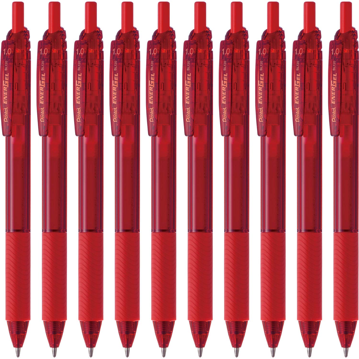 Pentel EnerGel S Gel Ink Ballpoint Red 10 Pens 1.0mm Pen, Barrel, BL130-B, красный