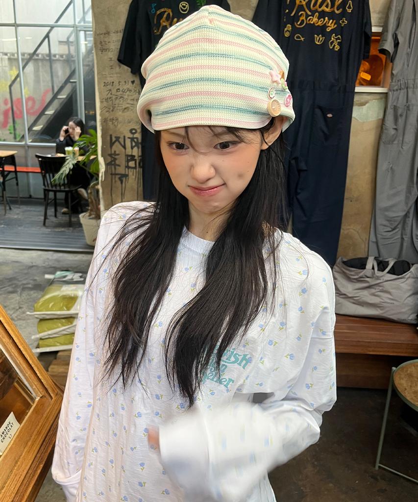 CAVISH Striped Button Beanie Pink(Cv2Gsuab21A)