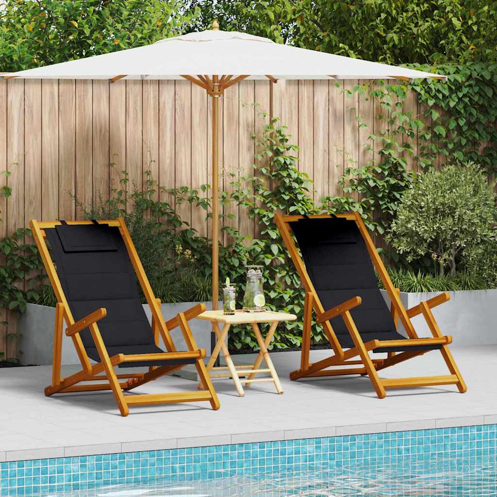 vidaXL Folding Beach Chair with Cushions 2 pcs Brown Solid Acacia Wood