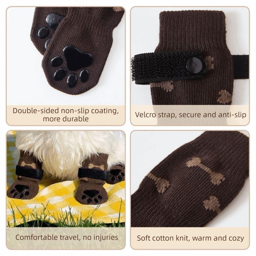4Pcs Anti-Slip Cozy Dog Socks Anti-Scratch Adjustable Band Noiseless Pet Socks Strong Grip Anti-dirt Dog Paw Covers Indoor