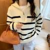 Maglione da Donna Casual Largo con Collo Alto e Zip a Strisce Lavorato a Maglia Pullover Autunno Inverno Top Caldi Maglieria Primaverile