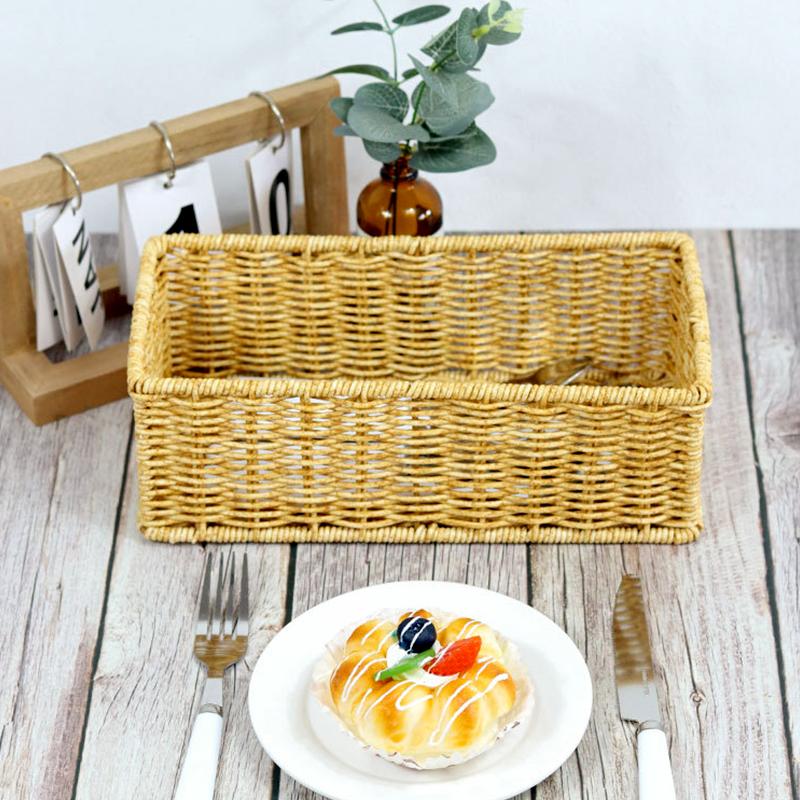 1Pc PP Removable Hand-woven Practical Storage Basket Simple Storage Case Desktop Organizing Box Imitation Rattan
