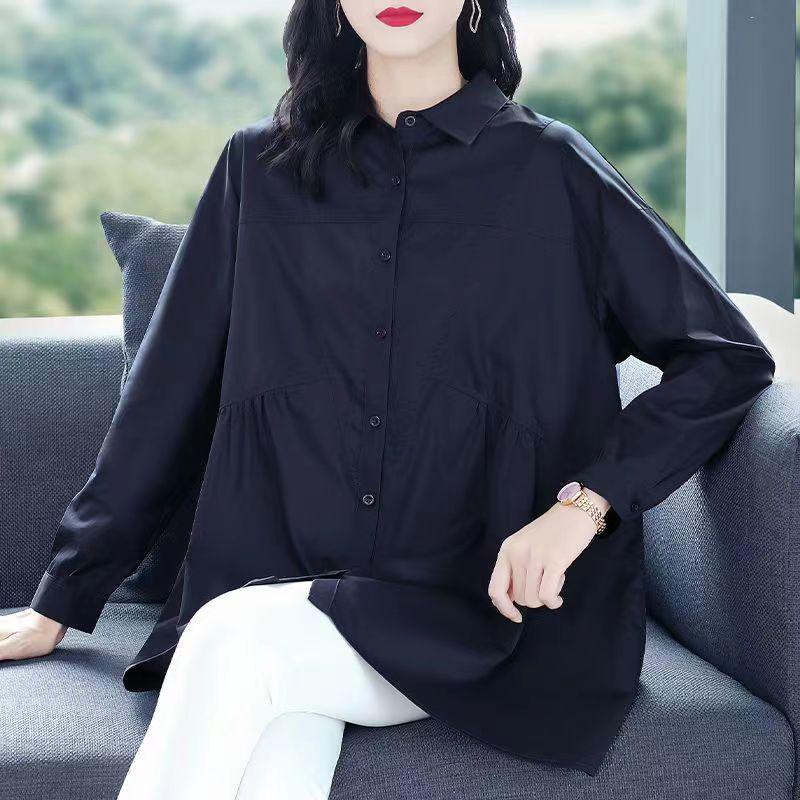 Plus Size Women's Loose Long Sleeve Blouse - Flattering Spring/Autumn Top