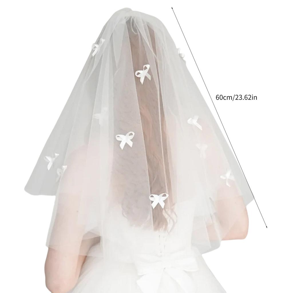 Elegant White Tulle Wedding Veil With Scattered Bowknot Soft Bridal Accessory With Easy Attach Comb for Women Girls