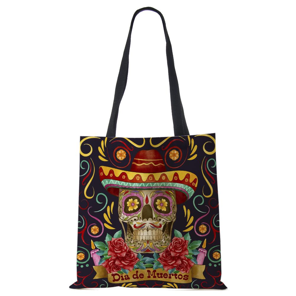 Abstract Art Skull Horror Print Shopping Bags Women Folding Reusable Customize Tote Shoulder Bag Canvas Groceries Handbags 2022 CLE