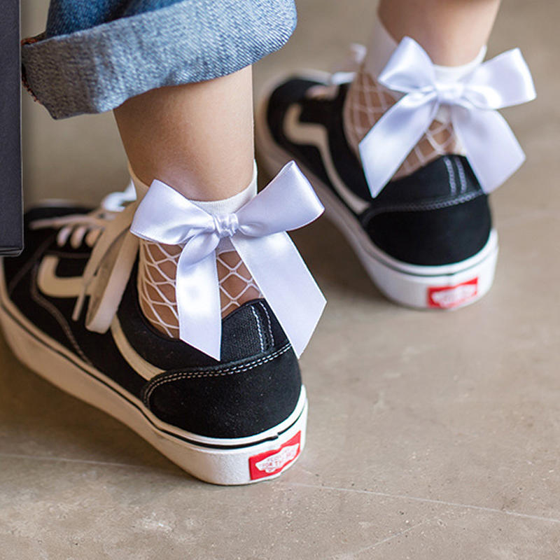 

Черные сетчатые короткие носки в сетку, пикантные забавные женские носки с бантом в сетке Sokken белый