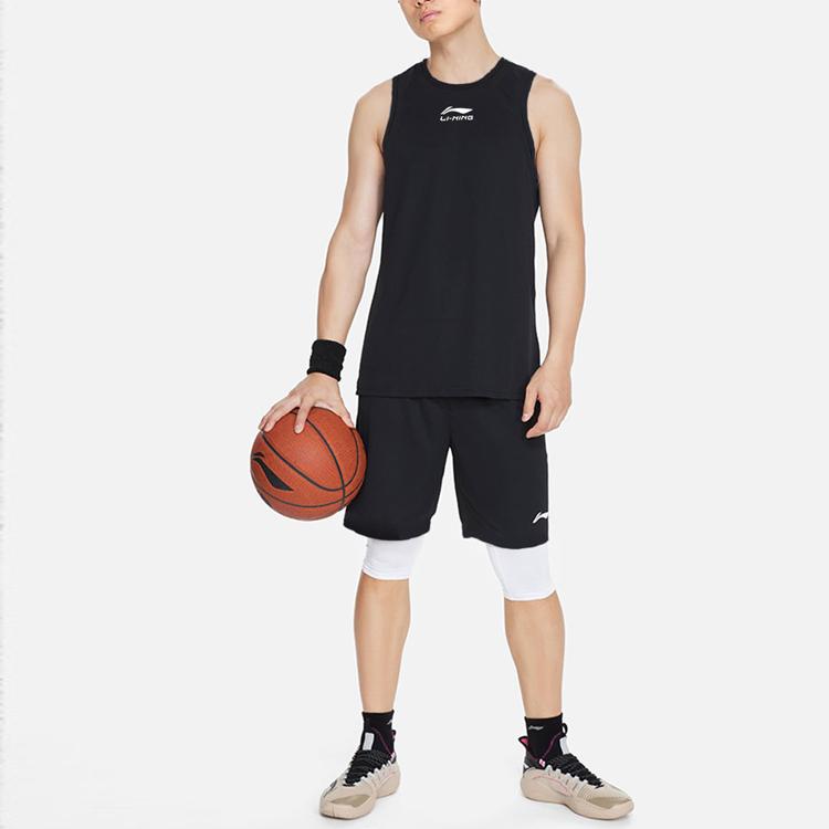 Li Ning Logo Letter Print Lightweight Quick-Dry Breathable Round Neck Basketball Vest Men Vests Black AVSS043-2