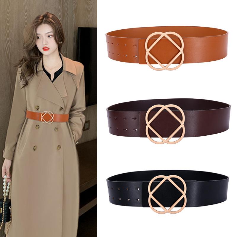 Wide Cowhide Belt, Female Leather Embellished Suit Dress, Waist Cinching, Versatile, Ins-style Outer Waist Seal