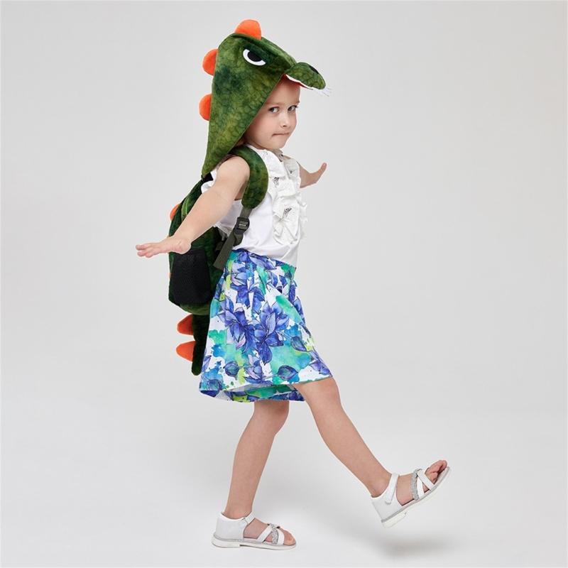 Children's Plush Backpack with Removable Hood Fun Dinosaur Theme Children's Toy School Bag for Preschool or Short Trip