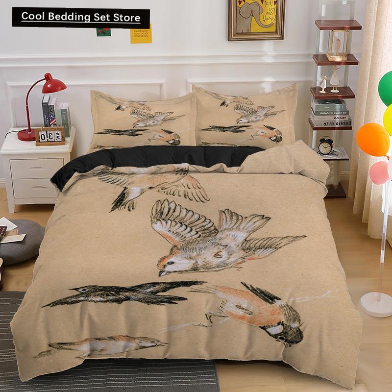 Cartoon Bird Print King Queen Duvet Cover Colorful Cute Pet Birds Bedding for Adult Fashion Animal 2/3pcs Polyester Quilt Cover