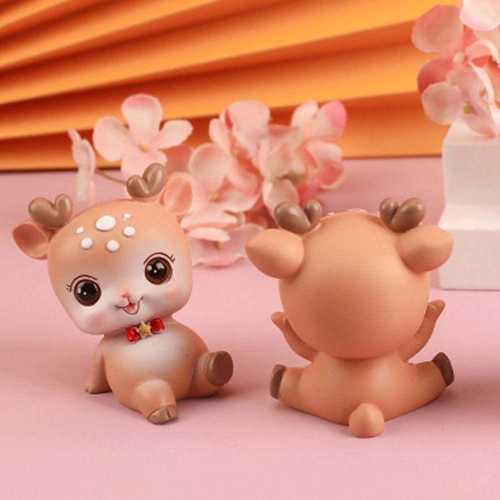 DIY Elk Miniature Figurines Resin Crafts Mini Deer Statue Cartoon Deer Figurines Home Car Decor