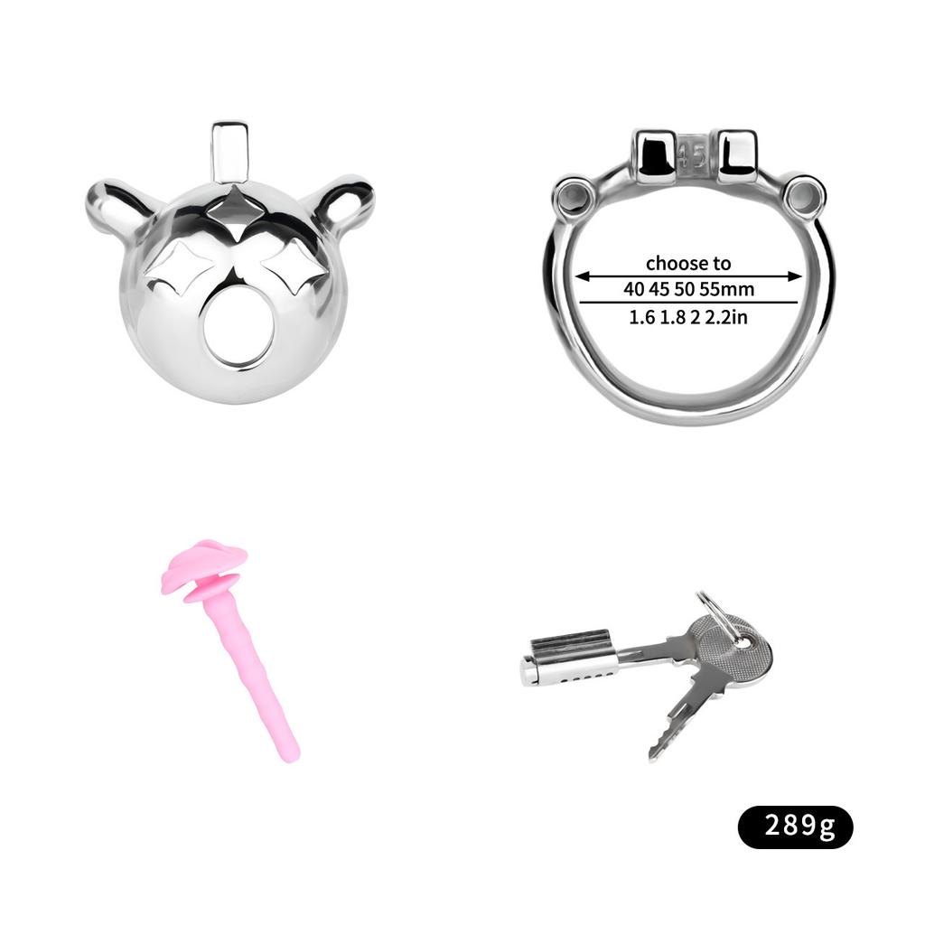 Men Short CB Lock Penis Cage Cock Lock with Belt Stainless Steel Chastity Lock Sex Toy Femdom BDSM