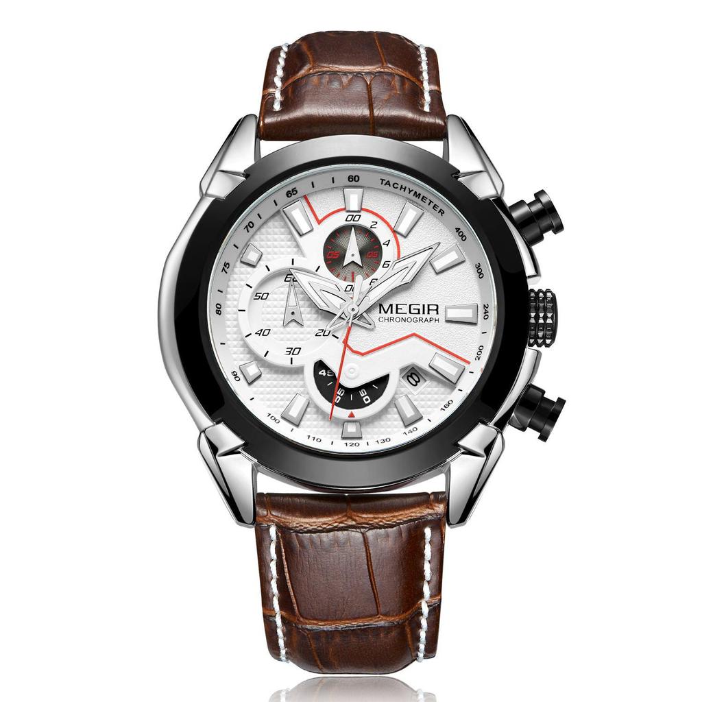Megir Vojenské sportovní hodinky pánské luxusní kožené vojenské hodinky značky Quartz Hodiny pánské kreativní chronograf