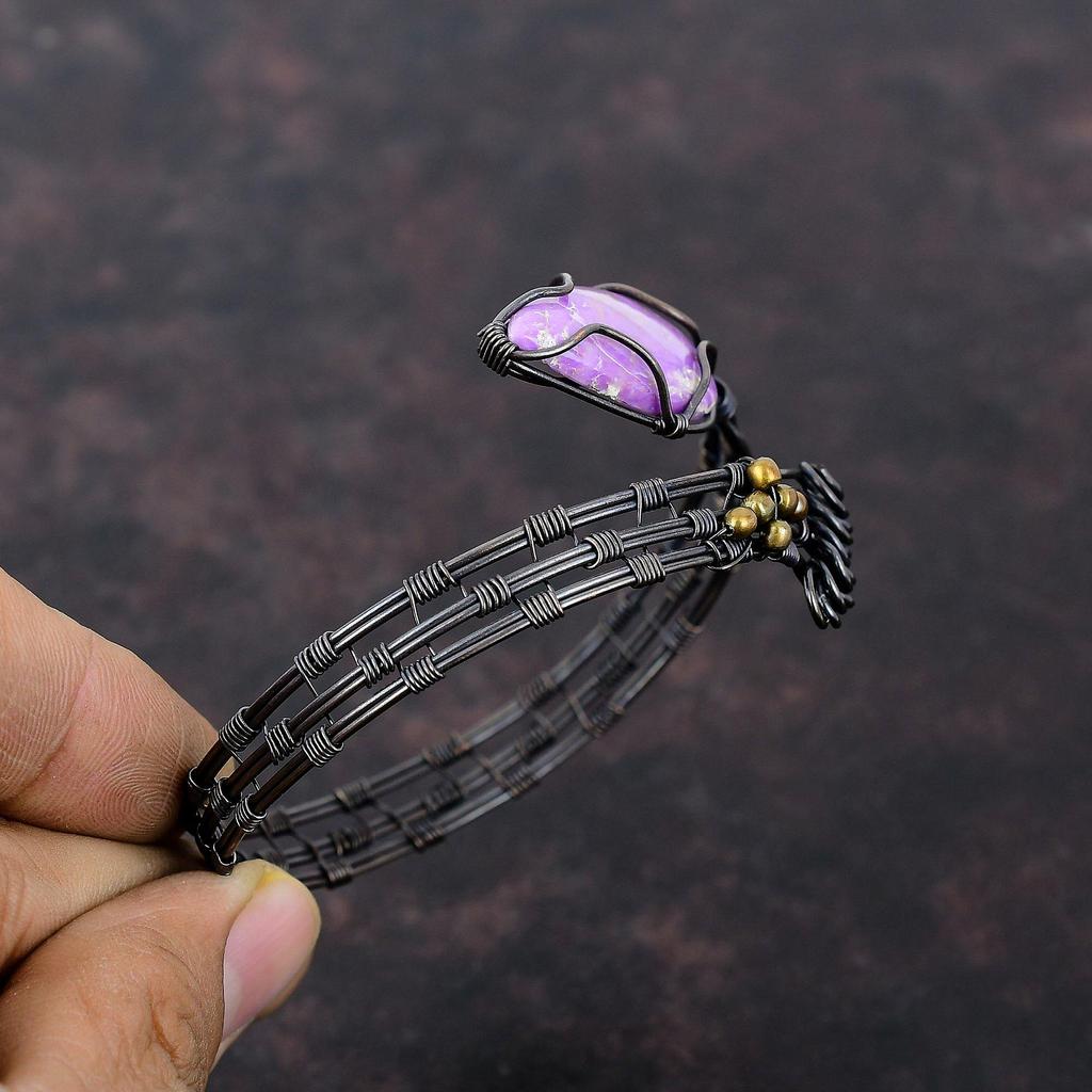 Phosphosiderite Bangle Copper Wire Wrapped Jewelry Handmade Gemstone Bangle Adjustable Bangle Copper Wire Wrapped Cuff Bracelet Gift For Mom