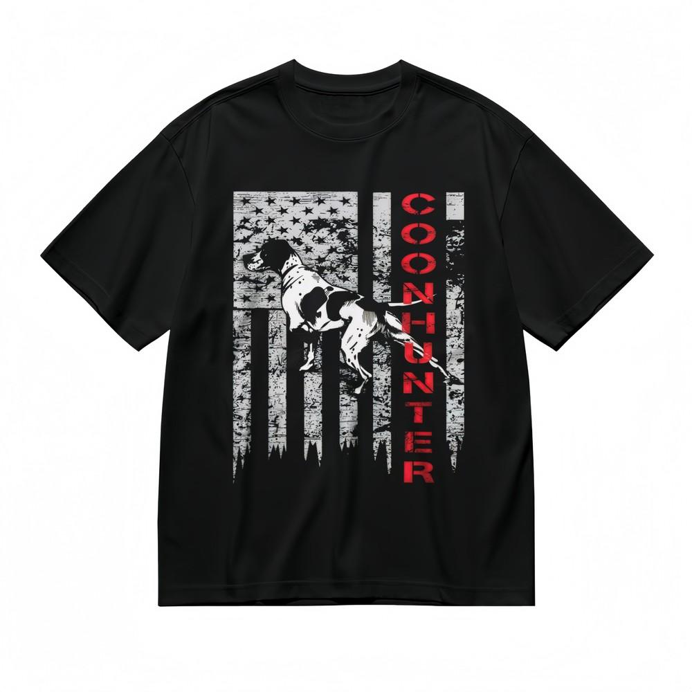 

Men s T-shirt With Patriotic Coonhunter Graphic Unisex Black 100% Cotton Top USA L