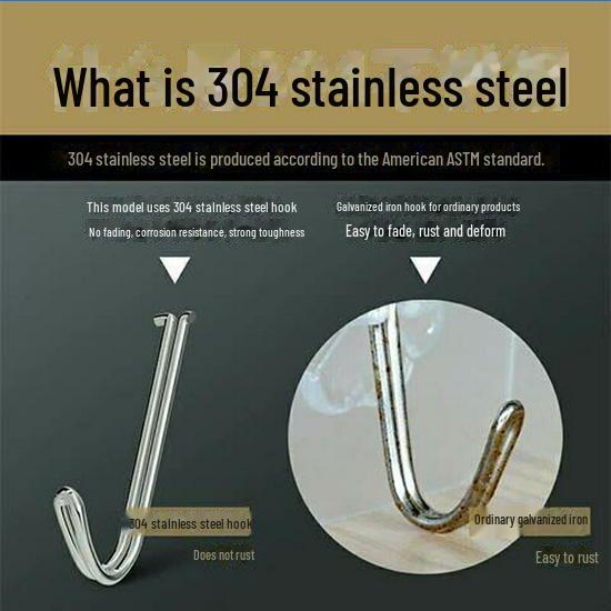 Brushed Traceless Strong Adhesive Wall Hook for Kitchen, No-Punch Installation