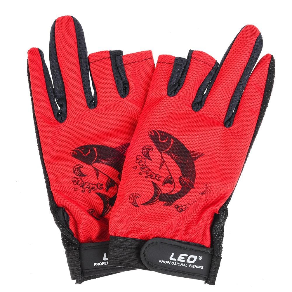 2 Pairs Breathable Fishing Gloves Anti-Slip Outdoor Sports Gloves Fishing Hand Glove Camping красный