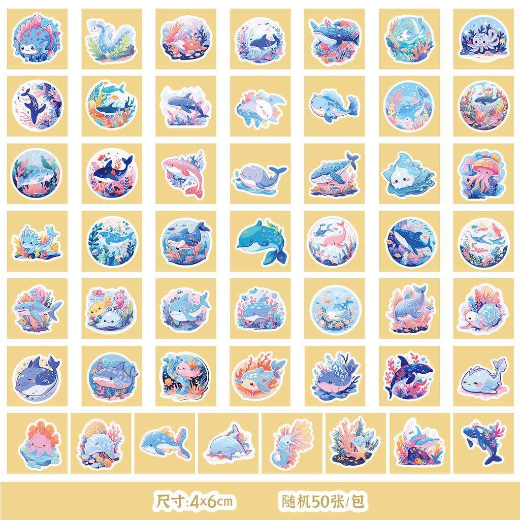 50/100 Sheets of Marine Series Stickers Mobile Phone Water Cup Waterproof Decorative Stickers Children's Hand Account DIY Stickers