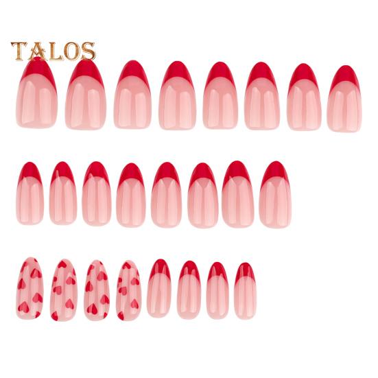 

24 шт. Красные накладные ногти в форме сердца, акриловые накладные ногти миндалевидной формы, многоразовые, красные, глянцевые, для французского маникюра, для свадьбы, Дня святого Валентина A