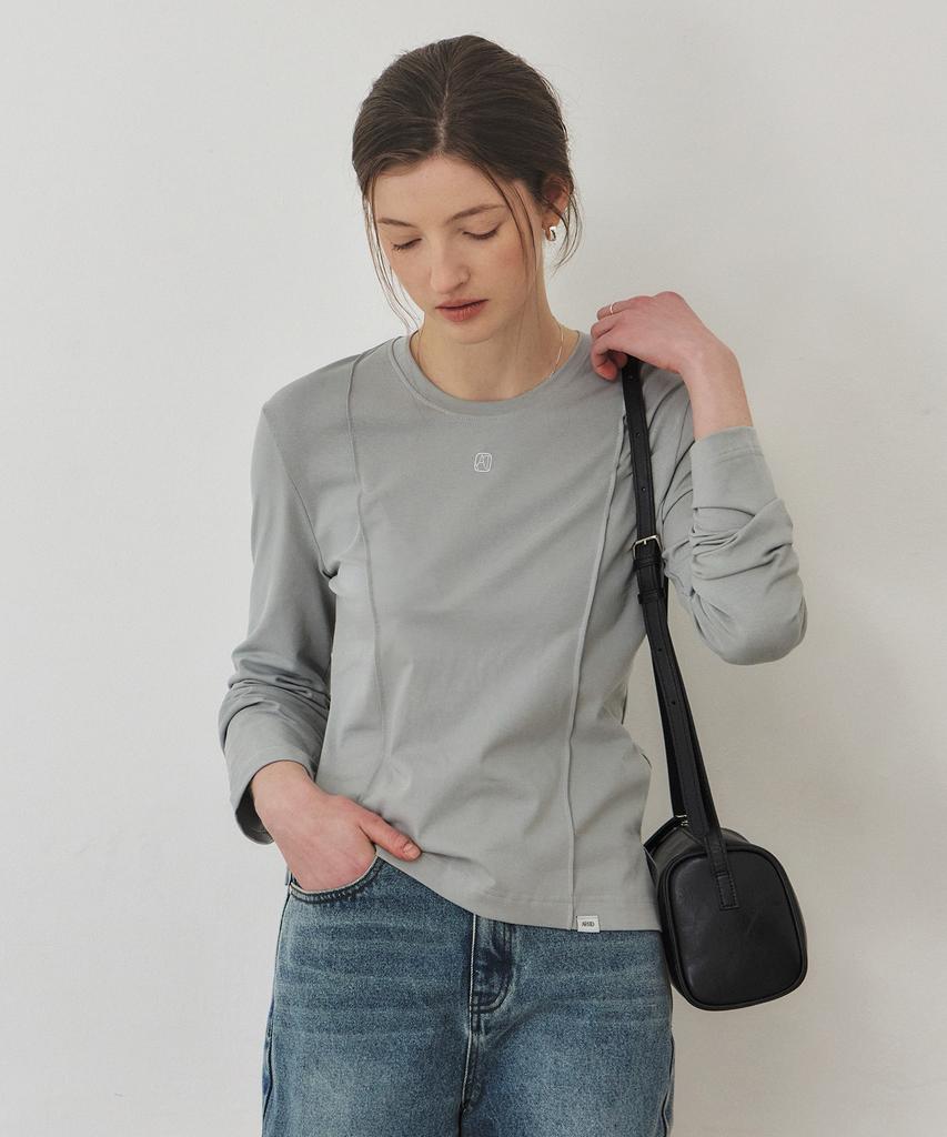 ARTID Curved Pintuck Long Sleeve T-Shirt_Khaki Grey