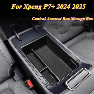 For Xpeng P7+ 2024 2025 Accessories Center Console Organizer Tray ABS Black Centra Armrest Secondary Storage Sort Tidy Up Box