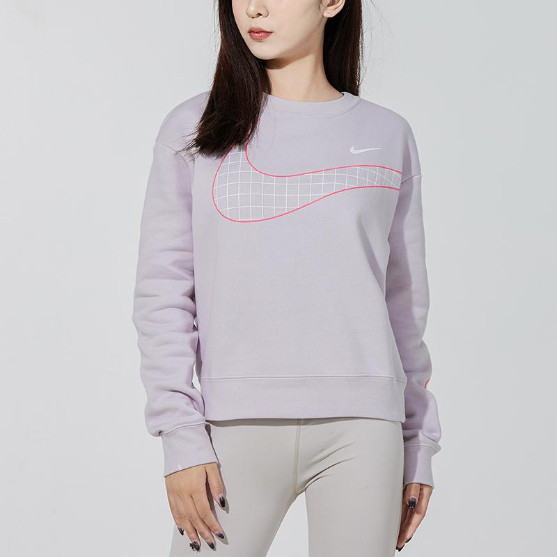Nike Nsw Gc Crew Fleece Sweatshirt With Mesh Logo Print Women Tops Light-Purple DO6955-561