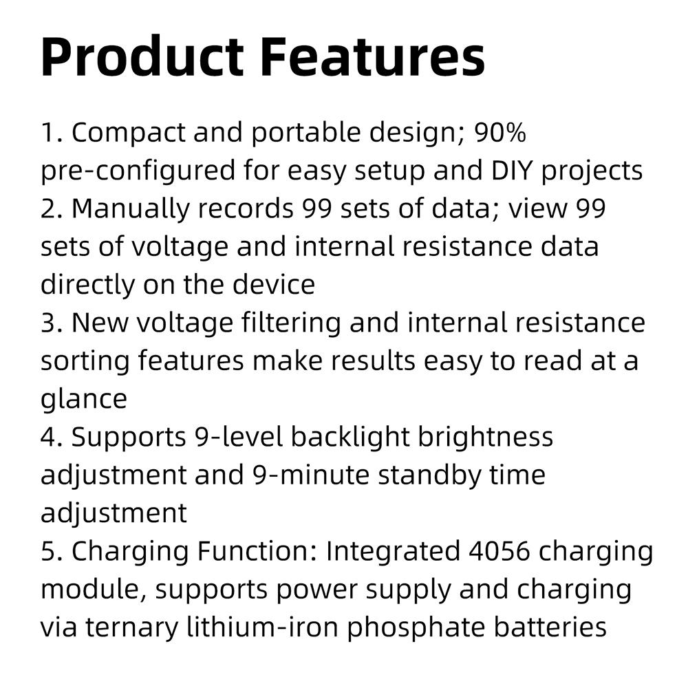TFT color screen display Lithium Battery voltage internal resistance tester For Battery AC 1-wire High-precision electronic load
