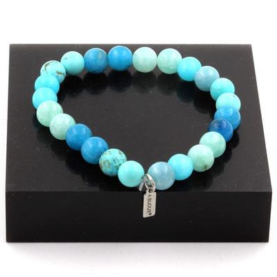 Stones and Minerals. Aquamarine + Apatite + Angelite + Turquoise 8 Mm Pearl Bracelet. Made In France.
