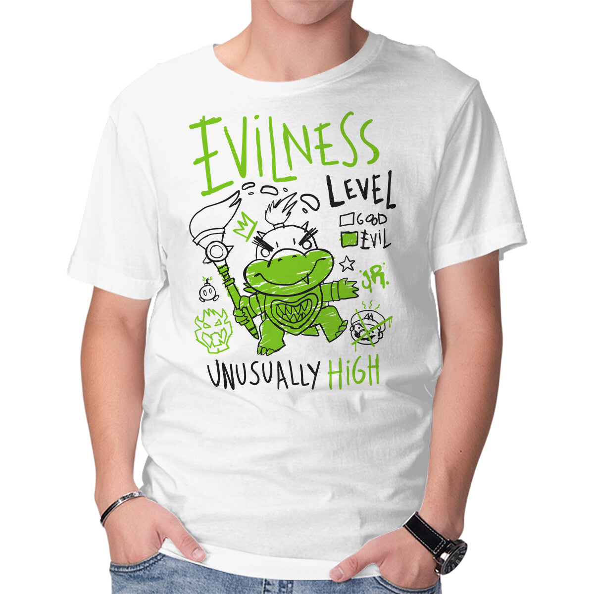 Unisex Crew Neck T-Shirt Evilness Level Graphic Short Sleeve Casual Tee S