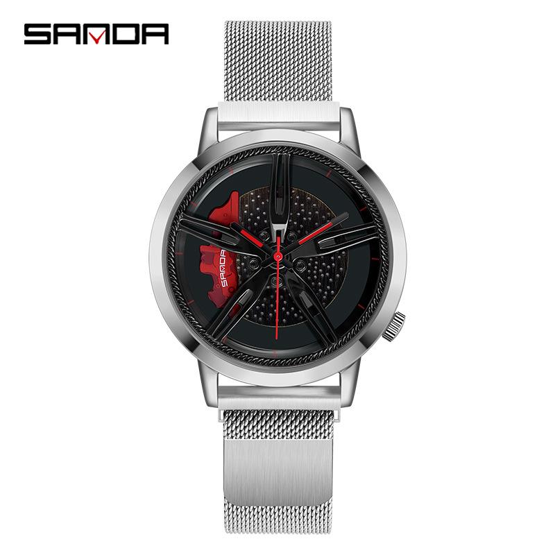 SANDA Men s Waterproof Skeleton Wheel Quartz Watch - Creative Youth Design
