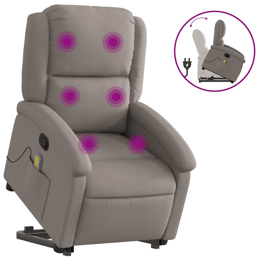 Massage Recliner with Rising Function Taupe Fabric