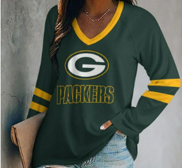 2024 Women's V-Neck NFL Team Long Sleeve T-Shirt with 3D Print Design