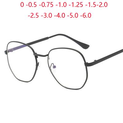 Power 0 -0.5 -0.75 To -6.0 Metal Polygon Single Lens Myopia Glasses With Degree Women Men Vintage Student Pescription Spectacles