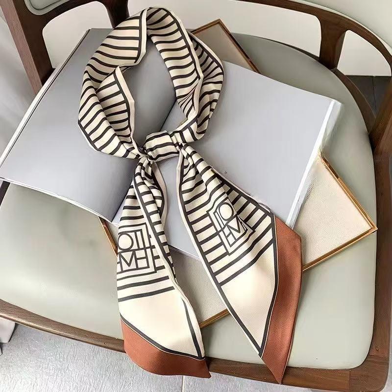 Silk Scarf: Long, Narrow, High-End Print for Spring and Summer - Versatile as Shirt Ribbon, Belt, or Hair Tie.