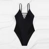 Women One Piece Swimsuit Strappy V Neck Monokini Bathing Suit with Mesh Panel Adjustable Spaghetti Straps Swimwear