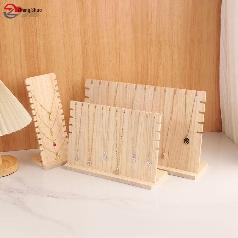 Solid Wood L-Shaped Necklace and Pendant Display Stand with Detachable Jewelry Board