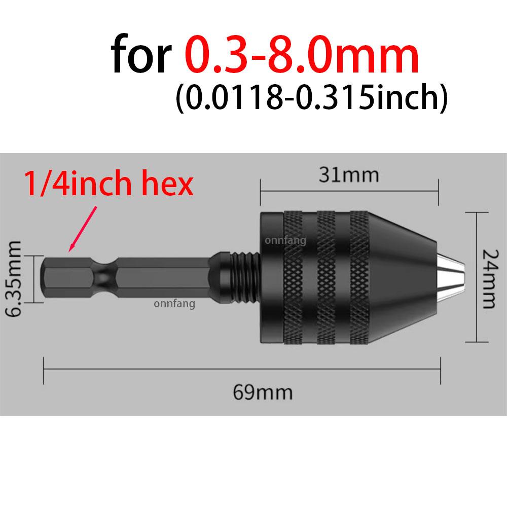 Snabbväxlande sexkantsskaft borrchuck trebackars självcentrerande chuck borr elektrisk fräs klämverktyg 1/4 tum 0,3-3,6/6,5 mm