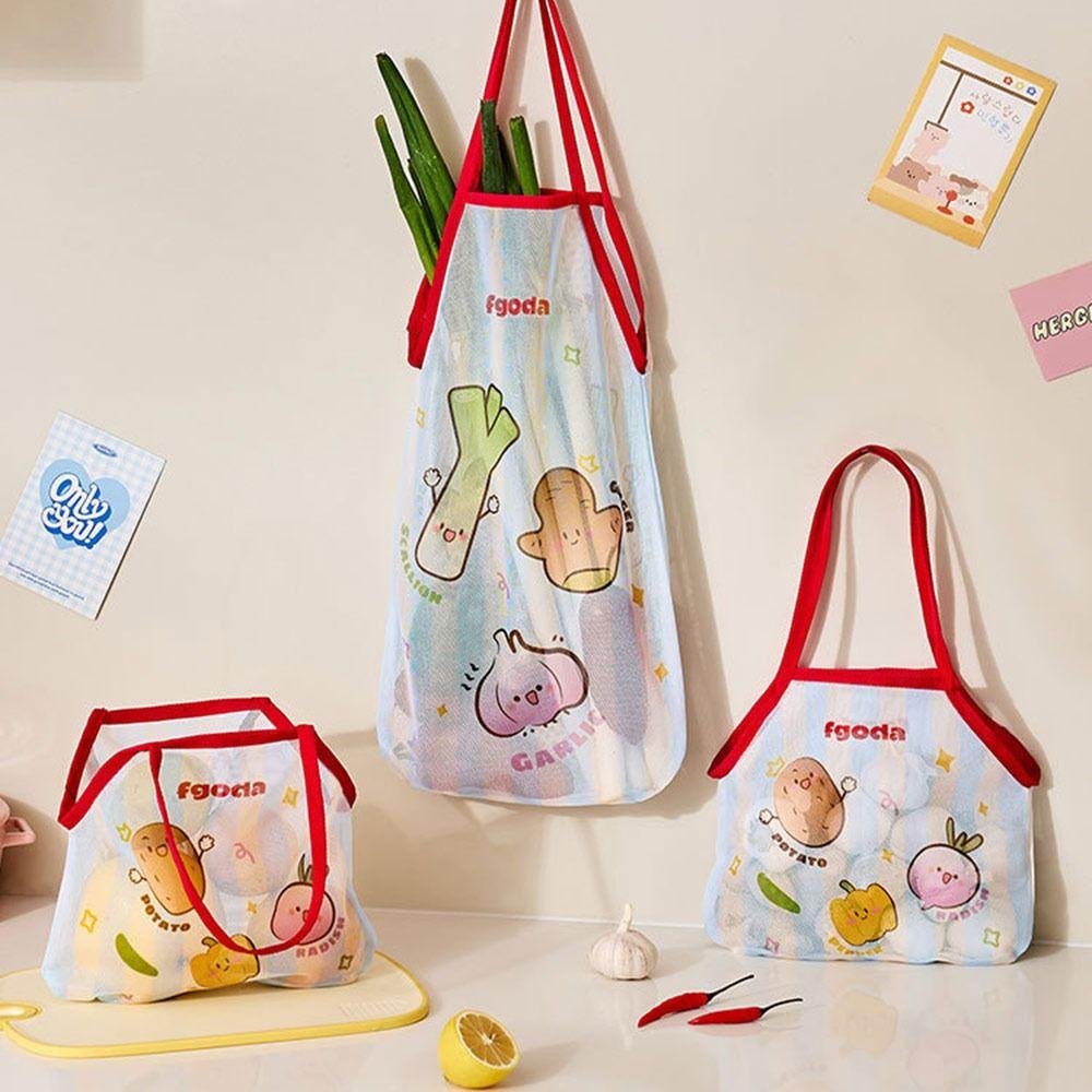 Wall-mounted Kitchen Hanging Bag Breathable Cartoon Mesh Bags Large Capacity Hollow Vegetable Storage Bag