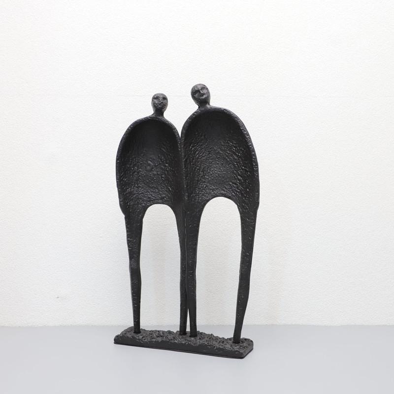 Black Cast Iron, Metal Figure Sculptures, Abstract Geometric Block Figures, Desktop Figurines, Living Room Decorative Ornaments
