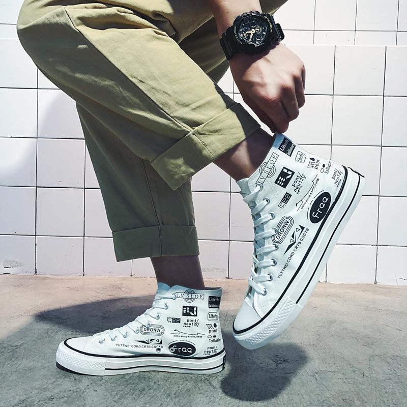 Street Fashion Men's High-top Canvas Shoes Graffiti Casual Sneakers Vulcanized Shoes