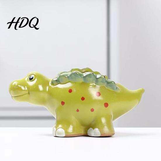 Creative Ceramic Planter for Desk Dinosaur Planter Cartoon Flower Pot with Drainage Hole Cute Small Succulents Windowsill Dino Plant Succulents,